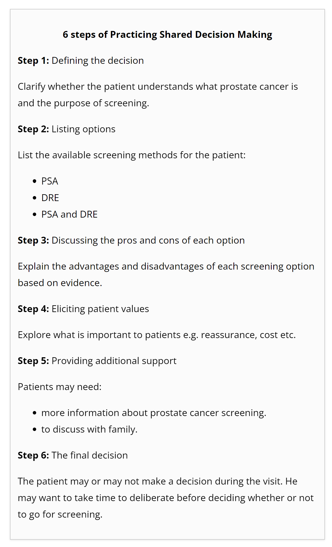 shared decision making 6 steps